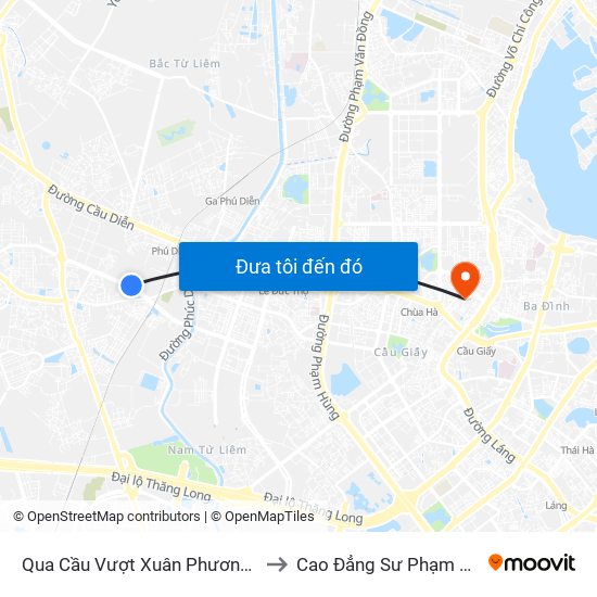 Qua Cầu Vượt Xuân Phương 100m to Cao Đẳng Sư Phạm Hà Nội map