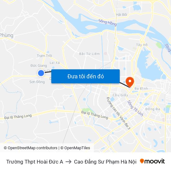 Trường Thpt Hoài Đức A to Cao Đẳng Sư Phạm Hà Nội map