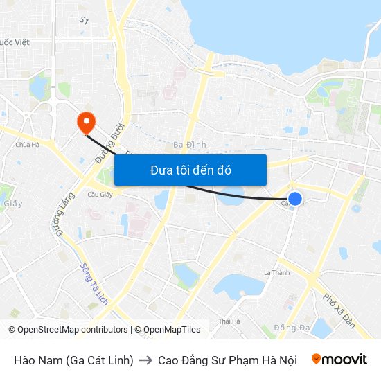 Hào Nam (Ga Cát Linh) to Cao Đẳng Sư Phạm Hà Nội map
