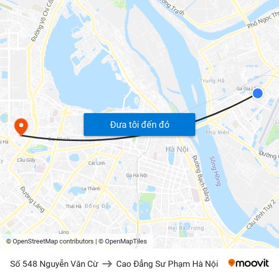 Số 548 Nguyễn Văn Cừ to Cao Đẳng Sư Phạm Hà Nội map