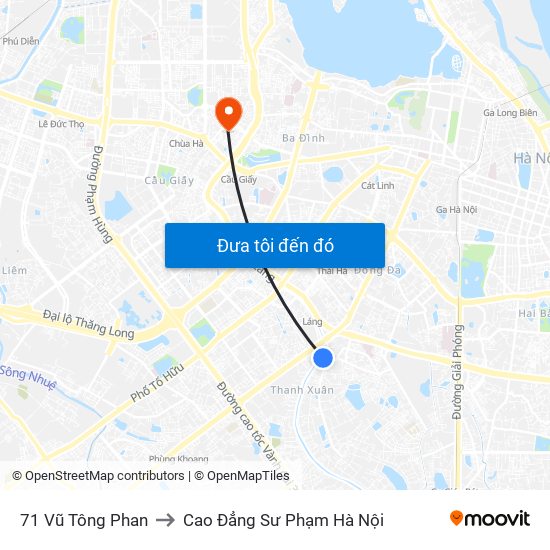 71 Vũ Tông Phan to Cao Đẳng Sư Phạm Hà Nội map