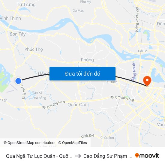 Qua Ngã Tư Lục Quân - Quốc Lộ 21a to Cao Đẳng Sư Phạm Hà Nội map