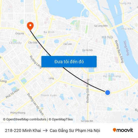 218-220 Minh Khai to Cao Đẳng Sư Phạm Hà Nội map