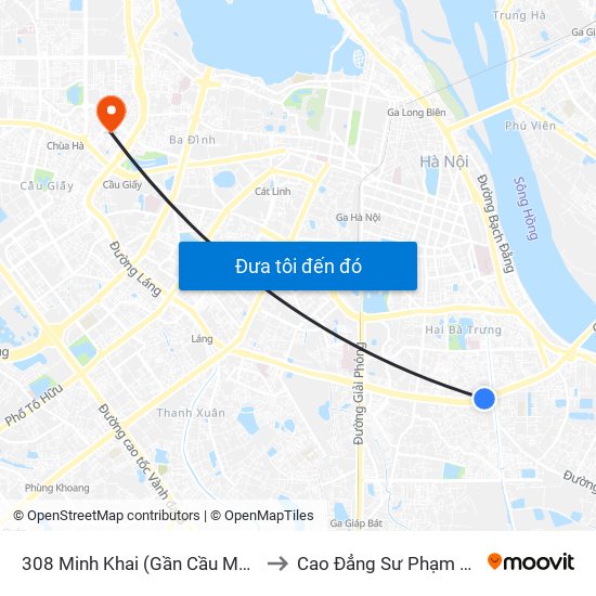 308 Minh Khai (Gần Cầu Mai Động) to Cao Đẳng Sư Phạm Hà Nội map