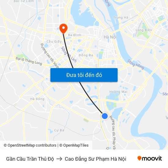 Gần Cầu Trần Thủ Độ to Cao Đẳng Sư Phạm Hà Nội map
