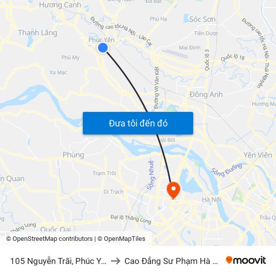 105 Nguyễn Trãi, Phúc Yên to Cao Đẳng Sư Phạm Hà Nội map