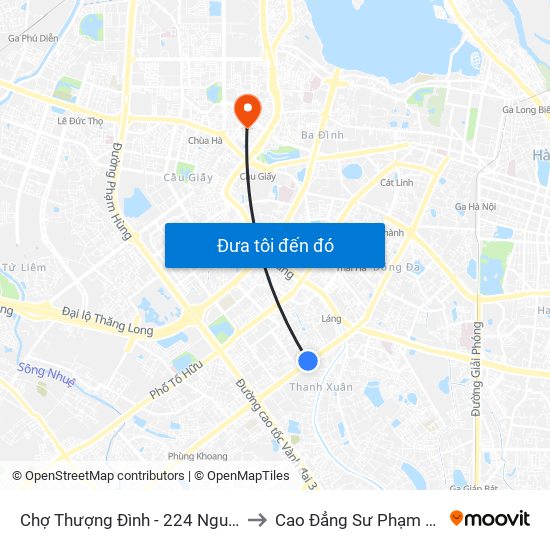 Chợ Thượng Đình - 224 Nguyễn Trãi to Cao Đẳng Sư Phạm Hà Nội map