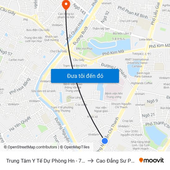 Trung Tâm Y Tế Dự Phòng Hn - 70 Nguyễn Chí Thanh to Cao Đẳng Sư Phạm Hà Nội map