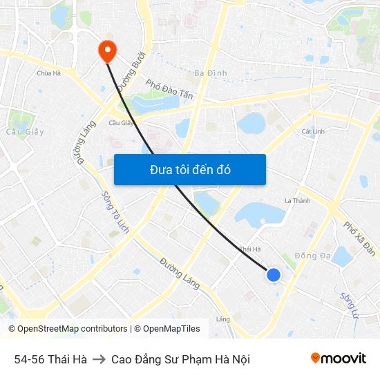 54-56 Thái Hà to Cao Đẳng Sư Phạm Hà Nội map