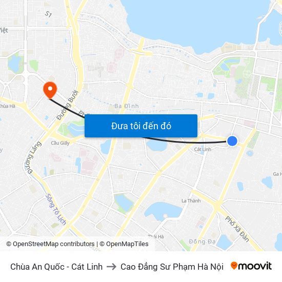 Chùa An Quốc - Cát Linh to Cao Đẳng Sư Phạm Hà Nội map