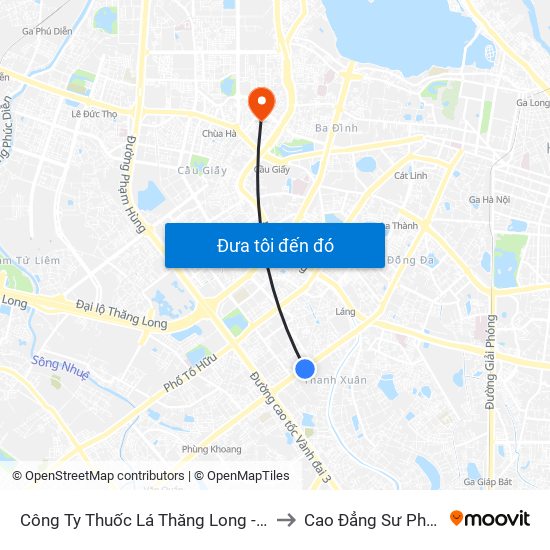 Công Ty Thuốc Lá Thăng Long - 235 Nguyễn Trãi to Cao Đẳng Sư Phạm Hà Nội map