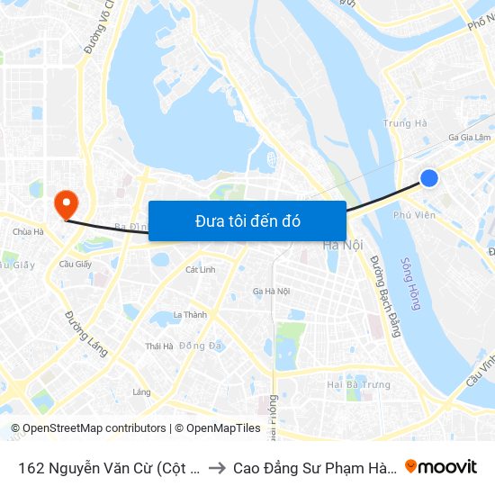162 Nguyễn Văn Cừ (Cột Sau) to Cao Đẳng Sư Phạm Hà Nội map