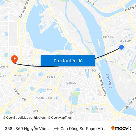 358 - 360 Nguyễn Văn Cừ to Cao Đẳng Sư Phạm Hà Nội map