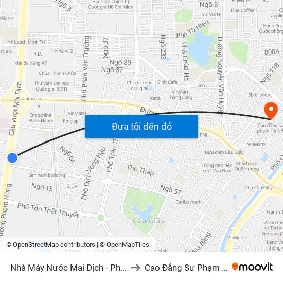 Nhà Máy Nước Mai Dịch - Phạm Hùng to Cao Đẳng Sư Phạm Hà Nội map