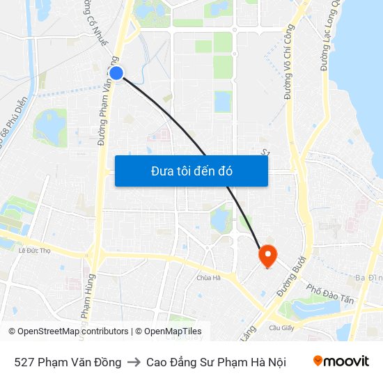 527 Phạm Văn Đồng to Cao Đẳng Sư Phạm Hà Nội map