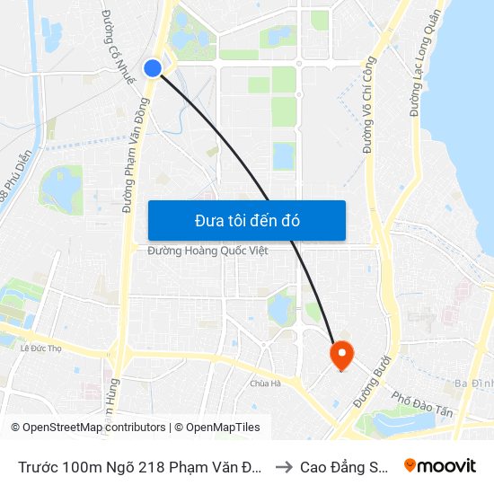 Trước 100m Ngõ 218 Phạm Văn Đồng (Đối Diện Công Viên Hòa Bình) to Cao Đẳng Sư Phạm Hà Nội map