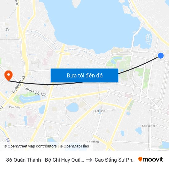 86 Quán Thánh - Bộ Chỉ Huy Quân Sự Quận Ba Đình to Cao Đẳng Sư Phạm Hà Nội map