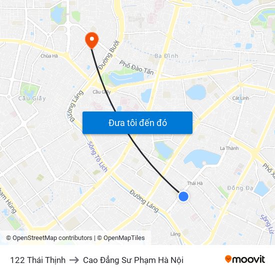 122 Thái Thịnh to Cao Đẳng Sư Phạm Hà Nội map