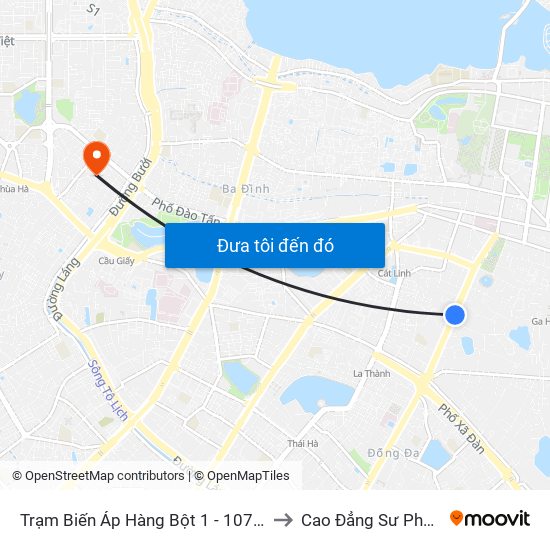 Trạm Biến Áp Hàng Bột 1 - 107 Tôn Đức Thắng to Cao Đẳng Sư Phạm Hà Nội map