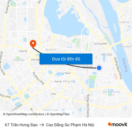 67 Trần Hưng Đạo to Cao Đẳng Sư Phạm Hà Nội map