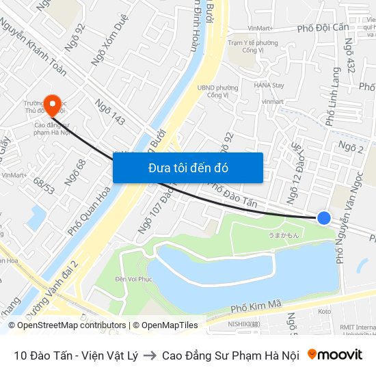 10 Đào Tấn - Viện Vật Lý to Cao Đẳng Sư Phạm Hà Nội map