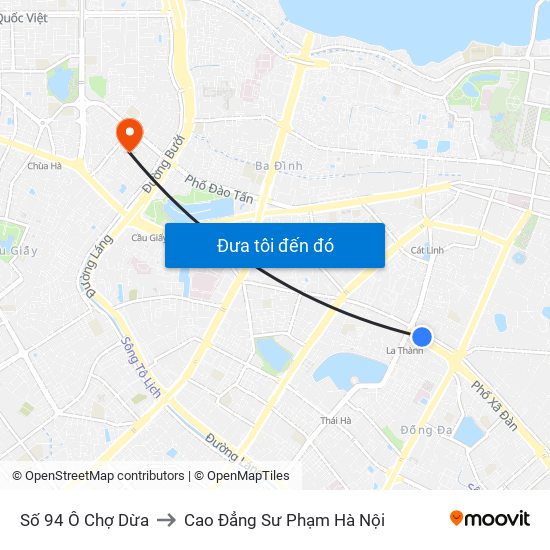 Số 94 Ô Chợ Dừa to Cao Đẳng Sư Phạm Hà Nội map