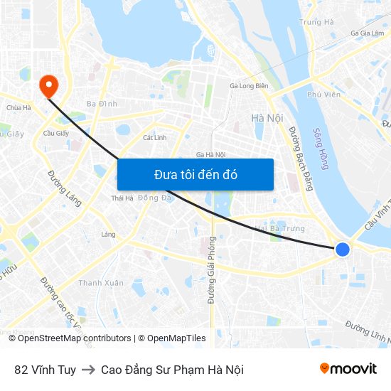 82 Vĩnh Tuy to Cao Đẳng Sư Phạm Hà Nội map