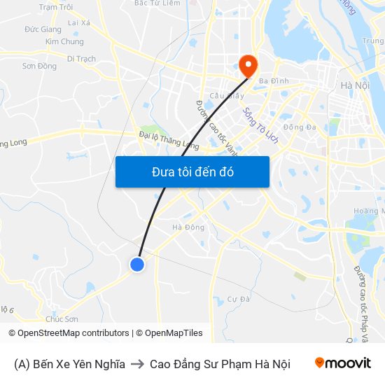 (A) Bến Xe Yên Nghĩa to Cao Đẳng Sư Phạm Hà Nội map
