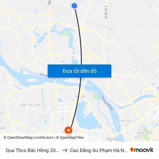 Qua Thcs Bắc Hồng 20m to Cao Đẳng Sư Phạm Hà Nội map