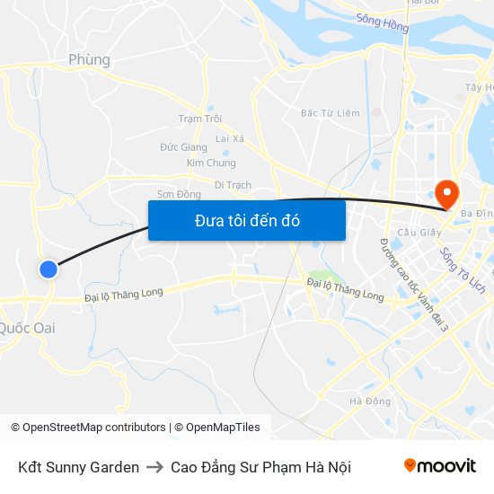 Kđt Sunny Garden to Cao Đẳng Sư Phạm Hà Nội map