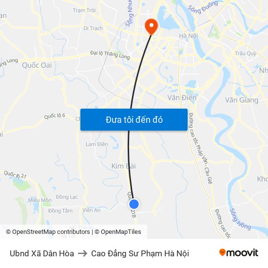 Ubnd Xã Dân Hòa to Cao Đẳng Sư Phạm Hà Nội map