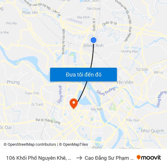 106 Khối Phố Nguyên Khê, Đông Anh to Cao Đẳng Sư Phạm Hà Nội map