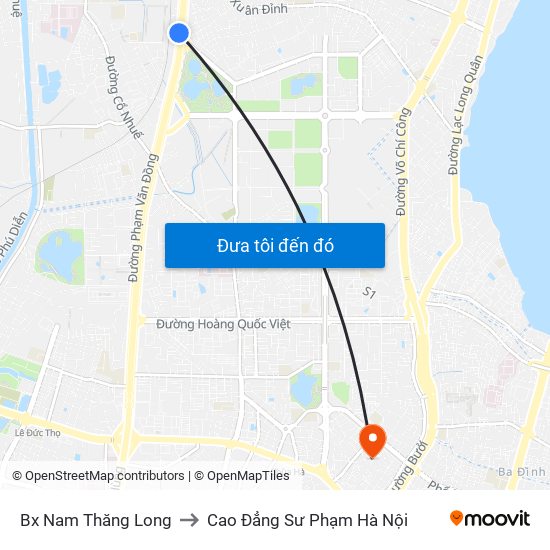 Bx Nam Thăng Long to Cao Đẳng Sư Phạm Hà Nội map