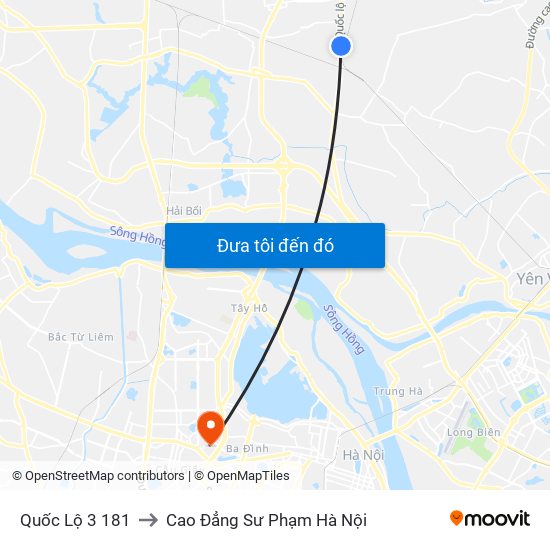 Quốc Lộ 3 181 to Cao Đẳng Sư Phạm Hà Nội map