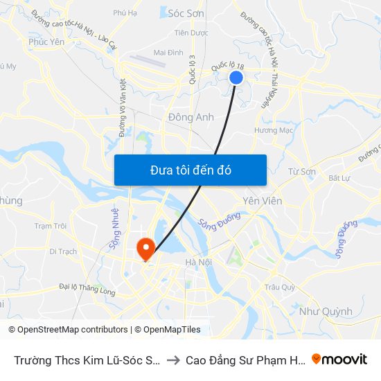 Trường Thcs Kim Lũ-Sóc Sơn-Hn to Cao Đẳng Sư Phạm Hà Nội map