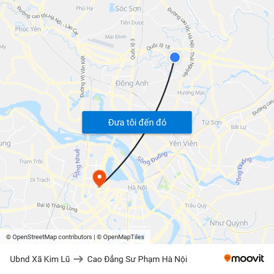 Ubnd Xã Kim Lũ to Cao Đẳng Sư Phạm Hà Nội map
