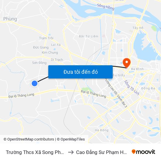 Trường Thcs Xã Song Phương to Cao Đẳng Sư Phạm Hà Nội map