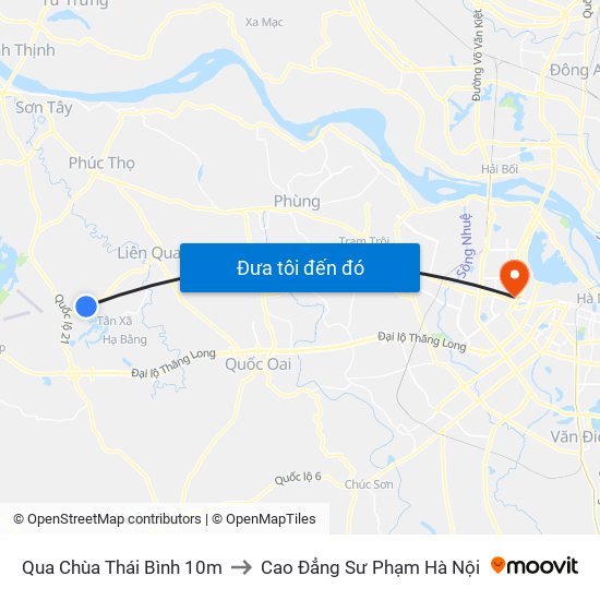 Qua Chùa Thái Bình 10m to Cao Đẳng Sư Phạm Hà Nội map