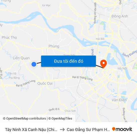 Tây Ninh Xã Canh Nậu (Chiều Về) to Cao Đẳng Sư Phạm Hà Nội map