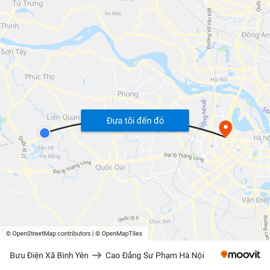 Bưu Điện Xã Bình Yên to Cao Đẳng Sư Phạm Hà Nội map