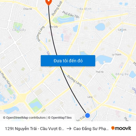 129t Nguyễn Trãi - Cầu Vượt Đi Bộ Royal City to Cao Đẳng Sư Phạm Hà Nội map