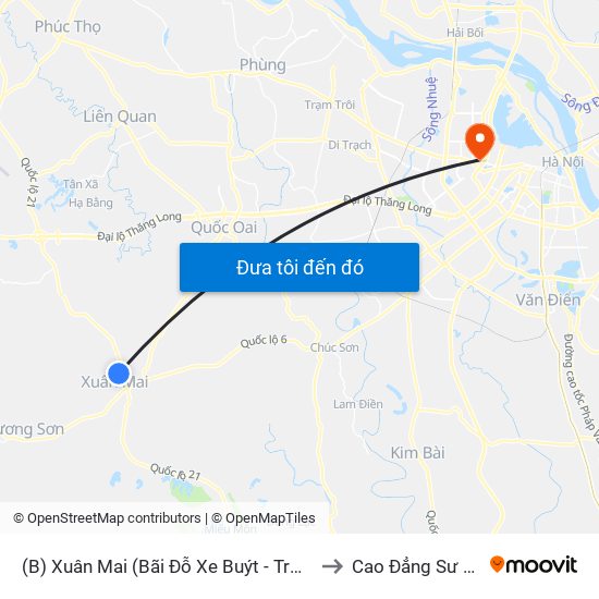 (B) Xuân Mai (Bãi Đỗ Xe Buýt - Trường Đại Học Lâm Nghiệp) to Cao Đẳng Sư Phạm Hà Nội map