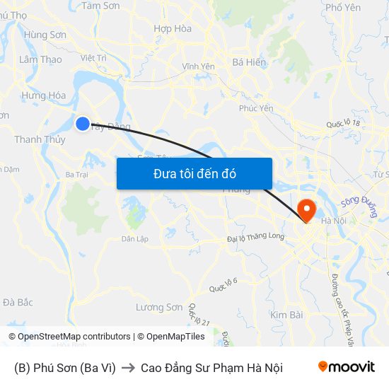 (B) Phú Sơn (Ba Vì) to Cao Đẳng Sư Phạm Hà Nội map