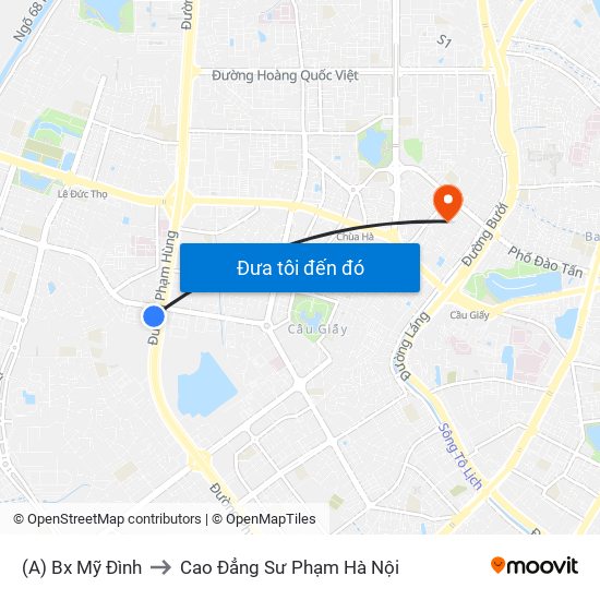 (A) Bx Mỹ Đình to Cao Đẳng Sư Phạm Hà Nội map