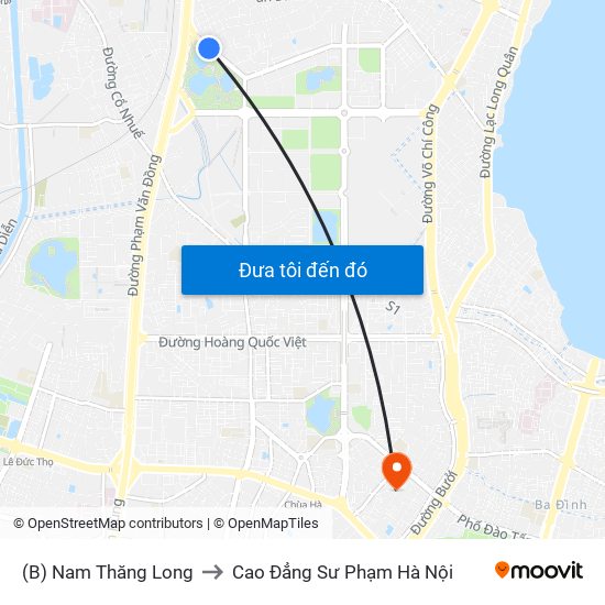 (B) Nam Thăng Long to Cao Đẳng Sư Phạm Hà Nội map