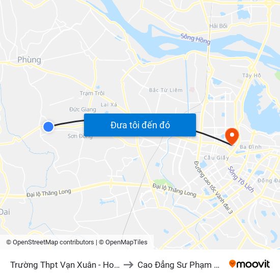 Trường Thpt Vạn Xuân - Hoài Đức to Cao Đẳng Sư Phạm Hà Nội map