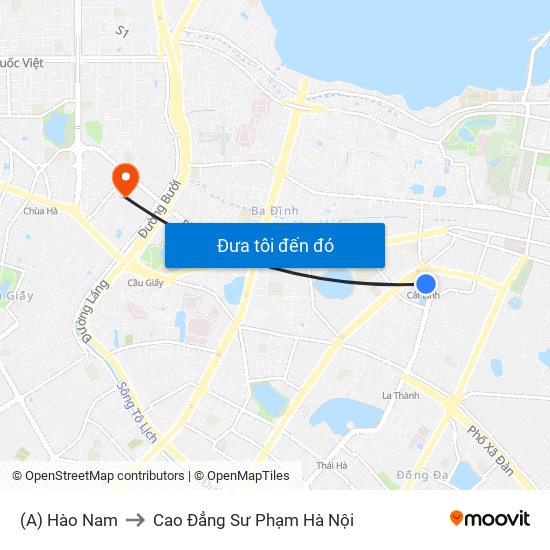 (A) Hào Nam to Cao Đẳng Sư Phạm Hà Nội map