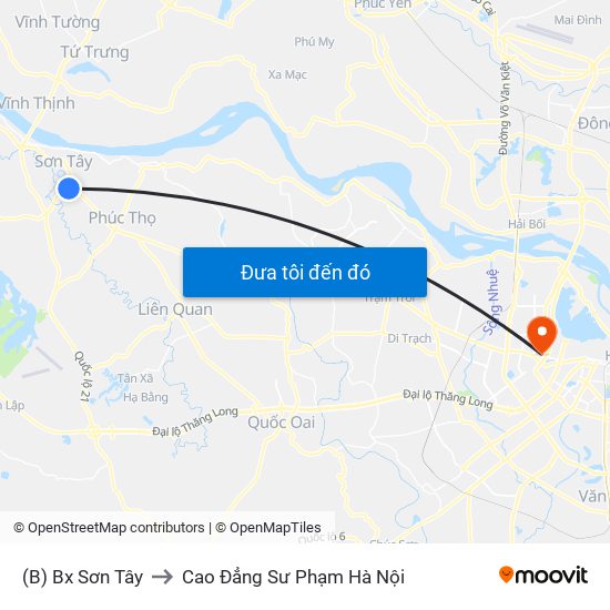 (B) Bx Sơn Tây to Cao Đẳng Sư Phạm Hà Nội map