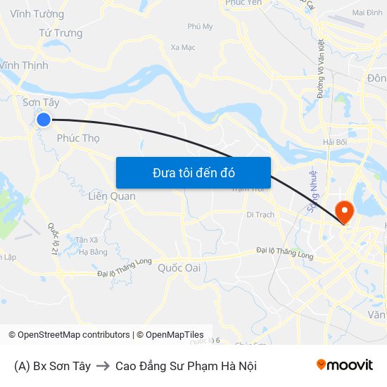 (A) Bx Sơn Tây to Cao Đẳng Sư Phạm Hà Nội map