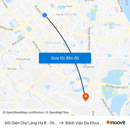 Đối Diện Chợ Láng Hạ B - 564 Đường Láng to Bệnh Viện Đa Khoa Thăng Long map